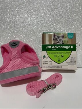 5/$25 Pink Reflective Kitten Harness/Leash Set and 1 month Advantage II
